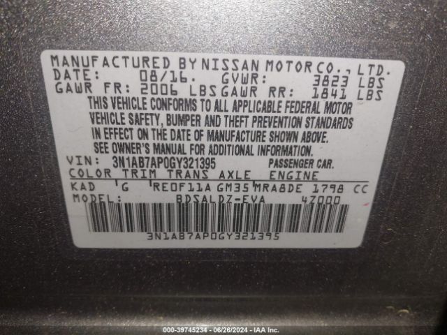 3N1AB7AP0GY321395 Nissan SENTRA SV