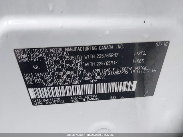 Toyota Rav4 Xle 2016 2T3WFREV6GW296987 Image 9