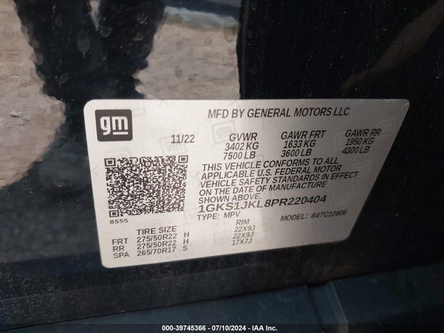 1GKS1JKL8PR220404 GMC Yukon Xl 2wd Denali