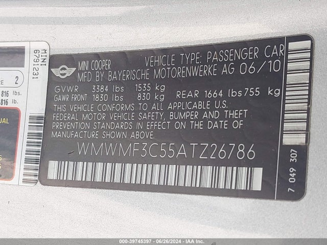 2010 MINI COOPER WMWMF3C55ATZ26786 Photo 8