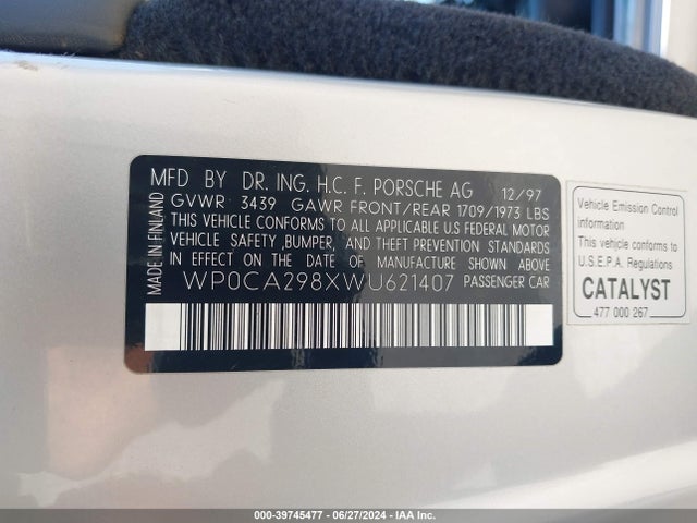 1998 PORSCHE BOXSTER WP0CA298XWU621407 Photo 8