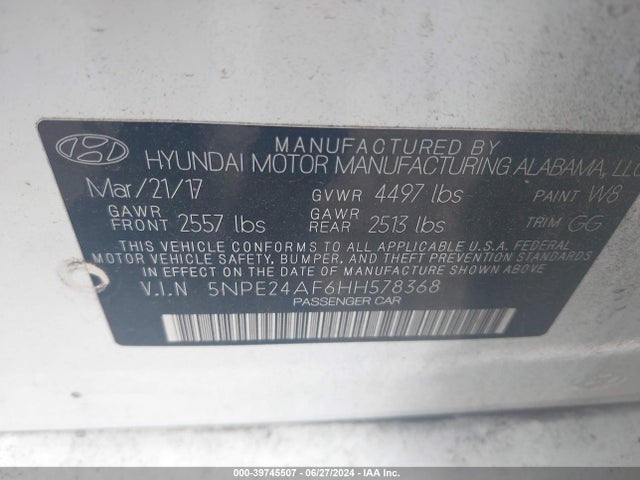 Hyundai Sonata 2017 5NPE24AF6HH578368 Image 9