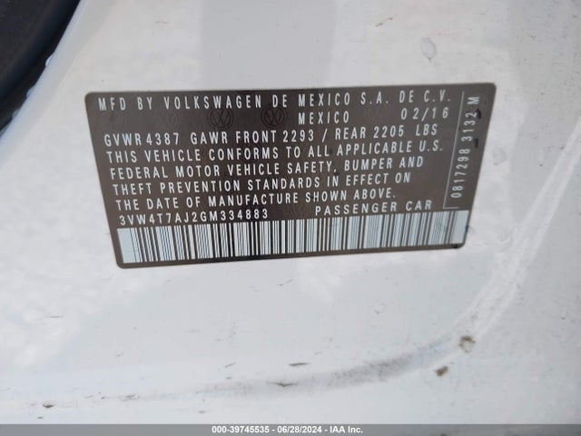 3VW4T7AJ2GM334883 Volkswagen Jetta 2.0t Gli Sel