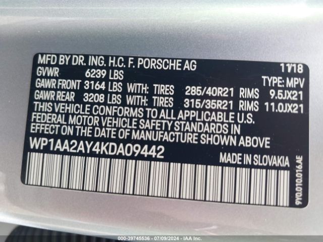 2019 PORSCHE CAYENNE WP1AA2AY4KDA09442 Photo 8