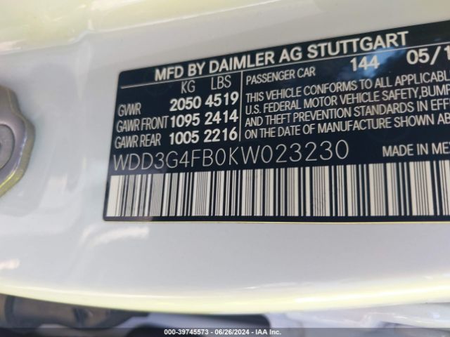 WDD3G4FB0KW023230 Mercedes-Benz A 220 4matic