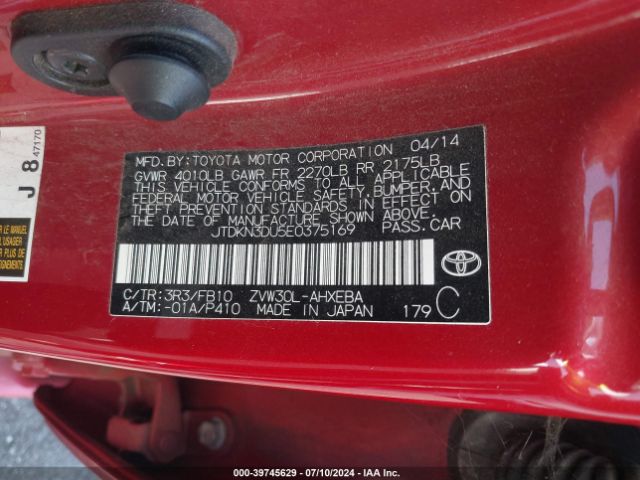 JTDKN3DU5E0375169 Toyota Prius Two
