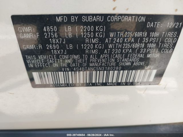 4S4BTANC5N3180280 Subaru Outback Limited