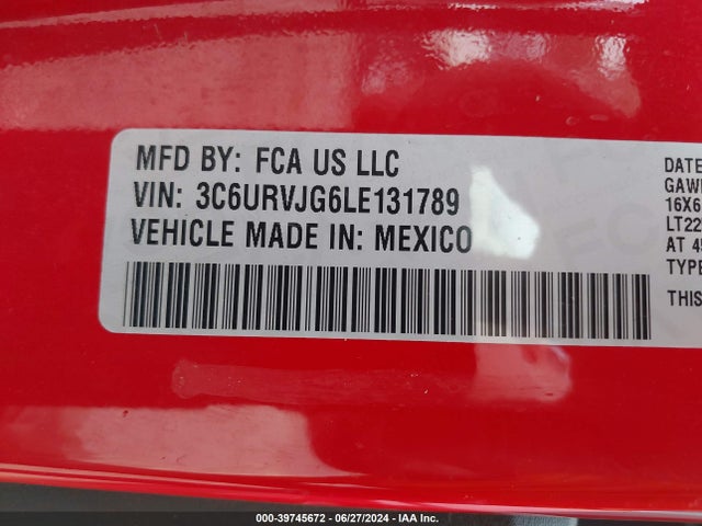 3C6URVJG6LE131789 RAM Promaster 3500 Cargo Van High Roof 159 Wb Ext