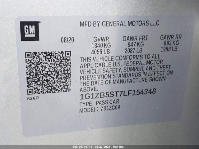 1G1ZB5ST7LF154348 Chevrolet Malibu Fwd Ls