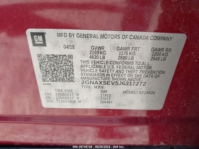 Chevrolet EQUINOX LT 2018 2GNAXSEV5J6317272 Image 9