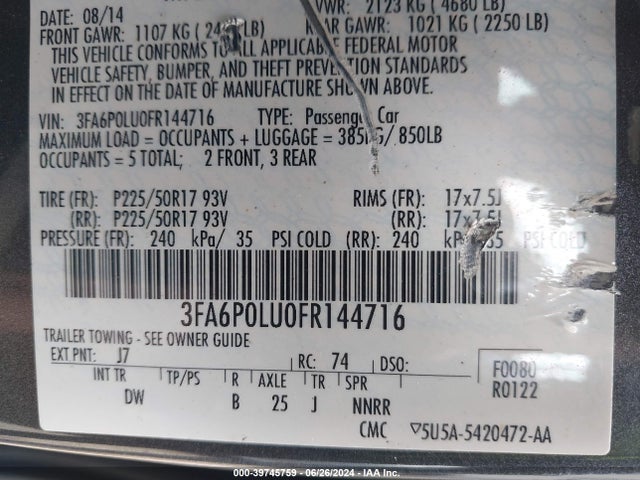 Ford Fusion Hybrid Se 2015 3FA6P0LU0FR144716 Image 9