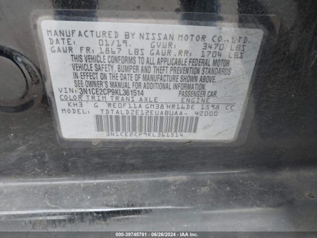 3N1CE2CP9KL361514 Nissan Versa Note Sv