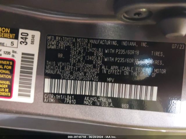 5TDESKFC9PS097400 Toyota Sienna Platinum
