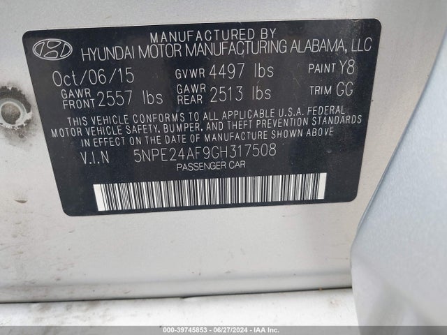 Hyundai SONATA SE 2016 5NPE24AF9GH317508 Image 9