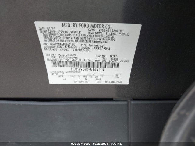 Ford TAURUS SE 2015 1FAHP2D86FG165115 Image 9
