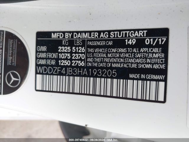 WDDZF4JB3HA193205 Mercedes-Benz E 300