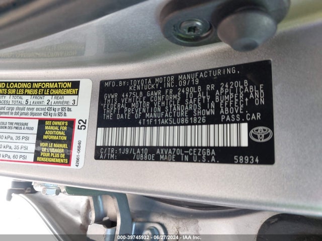 Toyota CAMRY XLE 2020 4T1F11AK5LU861826 Image 7