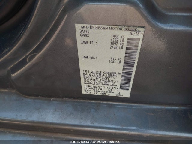 Nissan Altima 2.5 S 2019 1N4BL4BV7KC122457 Image 9