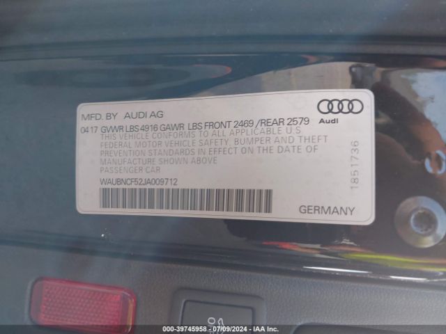 WAUBNCF52JA009712 Audi A5 2.0t Premium