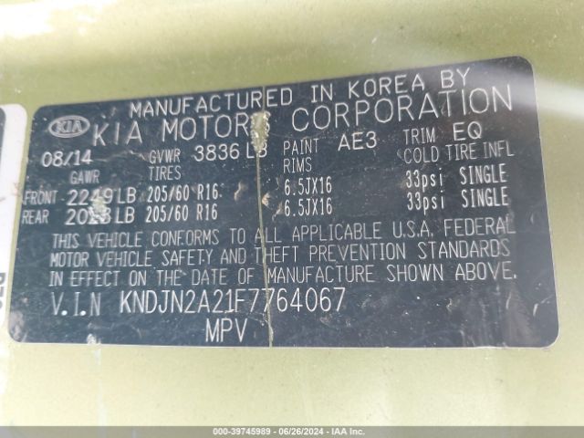 KNDJN2A21F7764067 KIA Soul