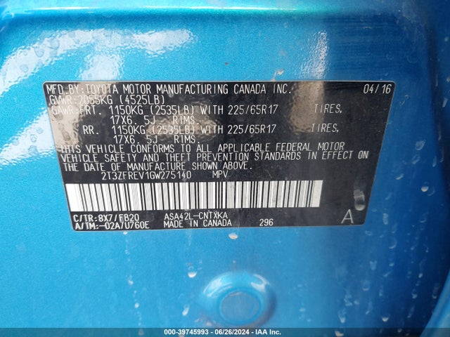 Toyota RAV4 LE 2016 2T3ZFREV1GW275140 Image 9