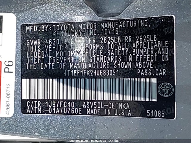 Toyota CAMRY LE 2017 4T1BF1FK2HU683051 Image 9