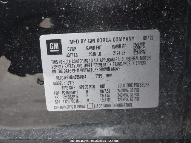Chevrolet Trax Awd Lt 2022 KL7CJPSM8NB557654 Image 9