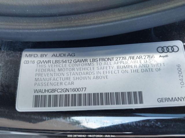 WAUHGBFC2GN160077 Audi A6 3.0t Premium Plus