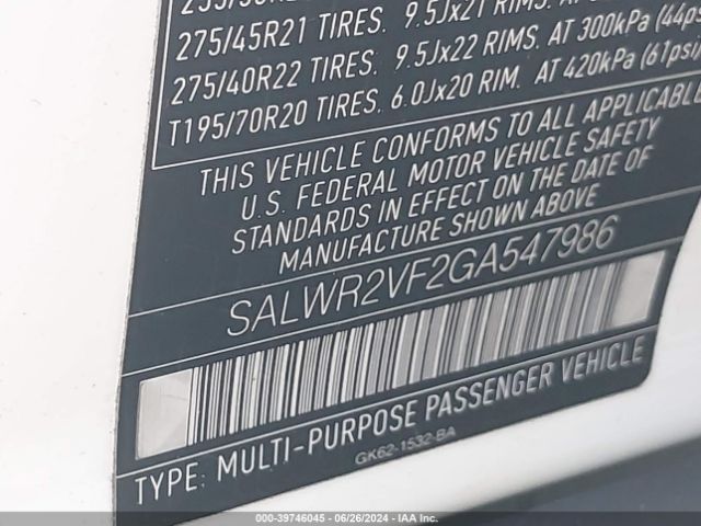 SALWR2VF2GA547986 Land Rover Range Rover Sport 3.0l V6 Supercharged Hse