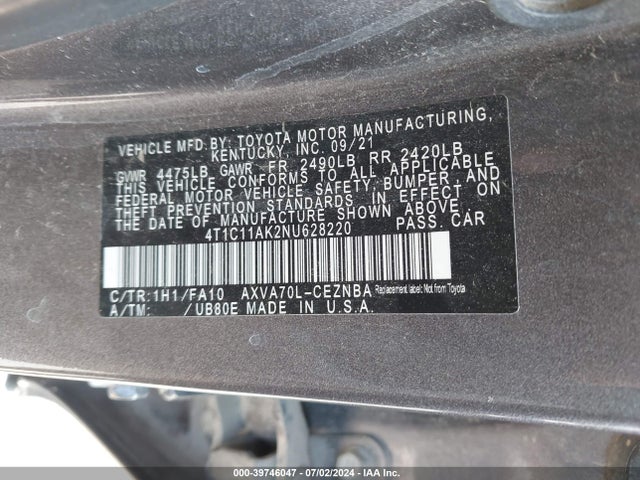 Toyota CAMRY LE 2022 4T1C11AK2NU628220 Image 9