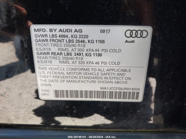WA1JCCFS9JR014024 Audi Q3