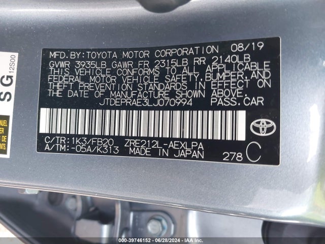 Toyota COROLLA LE 2020 JTDEPRAE3LJ070994 Image 9
