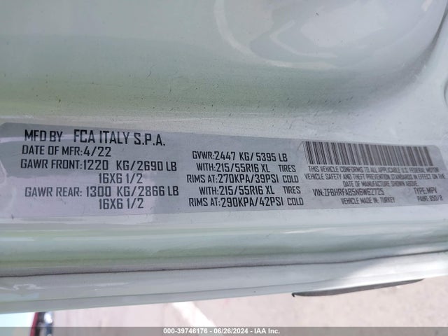 ZFBHRFAB5N6W62725 RAM Promaster City Cargo Van