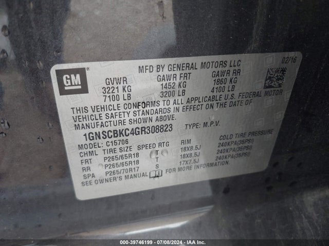 Chevrolet Tahoe Lt 2016 1GNSCBKC4GR308823 Image 9