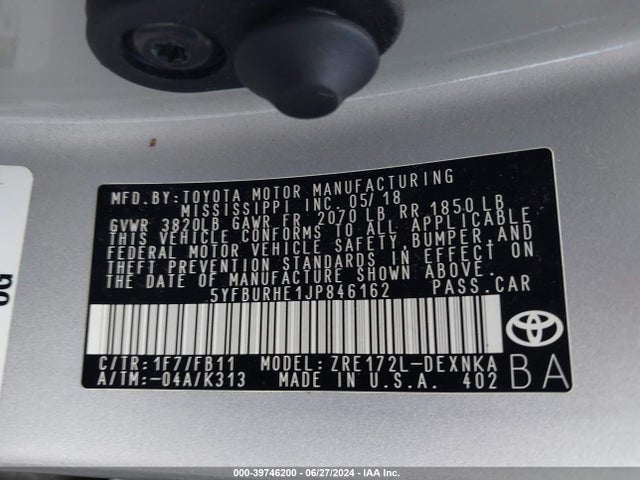 Toyota COROLLA LE 2018 5YFBURHE1JP846162 Image 9