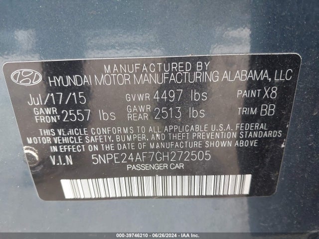 Hyundai SONATA SE 2016 5NPE24AF7GH272505 Image 9