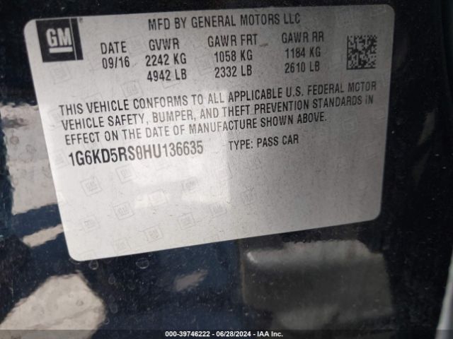 1G6KD5RS0HU136635 Cadillac CT6 LUXURY