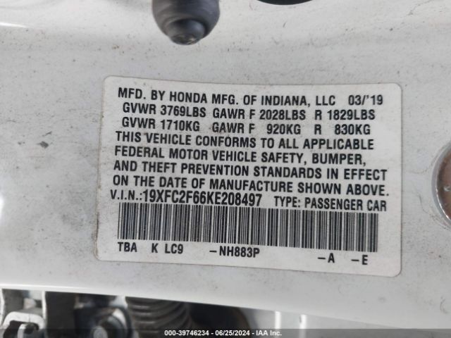 19XFC2F66KE208497 Honda Civic Lx