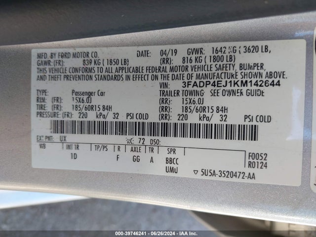 Ford FIESTA SE 2019 3FADP4EJ1KM142644 Image 9