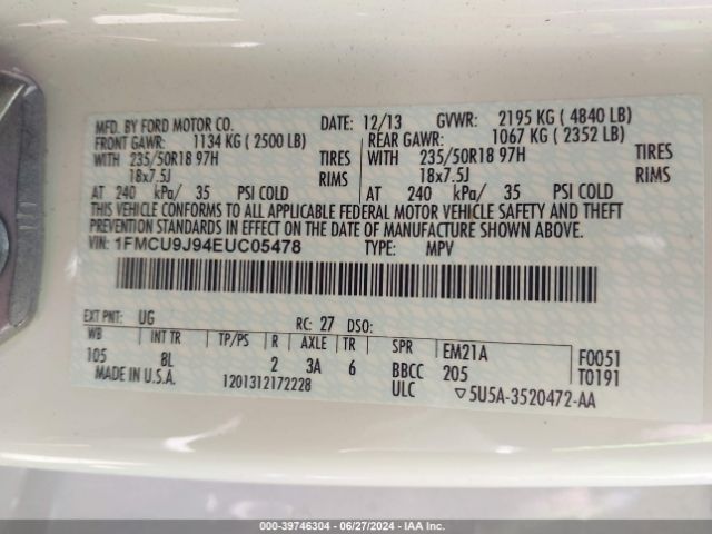 1FMCU9J94EUC05478 Ford Escape Titanium