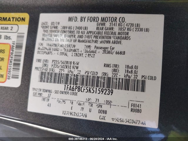 Ford Mustang Gt Premium 2019 1FA6P8CF5K5159239 Image 9