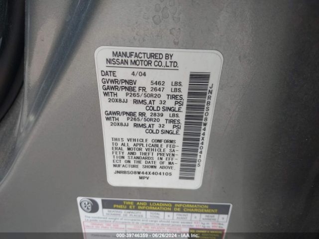 Auction sale of the 2004 Infiniti Fx45, vin: JNRBS08W44X404105, lot number: 39746359