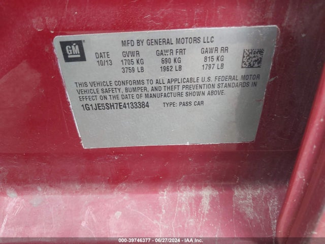 Chevrolet Sonic Ltz Auto 2014 1G1JE5SH7E4133384 Image 9