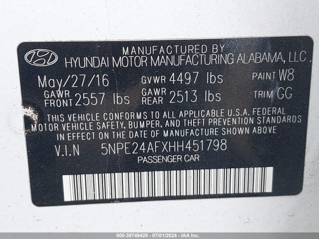 Hyundai Sonata 2017 5NPE24AFXHH451798 Image 9