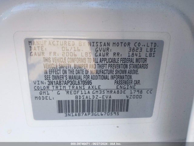 Nissan SENTRA SV 2016 3N1AB7AP3GL670595 Image 9