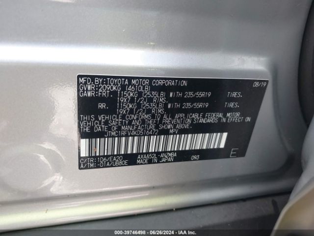 JTMC1RFV4KD516472 Toyota Rav4 Xle Premium