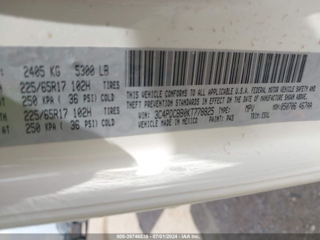 3C4PDCBB0KT778825 Dodge JOURNEY SE