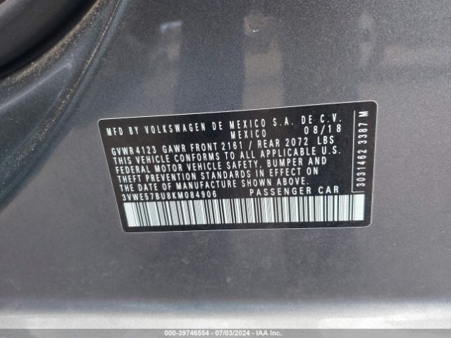 3VWE57BU8KM084906 Volkswagen Jetta 1.4t Sel