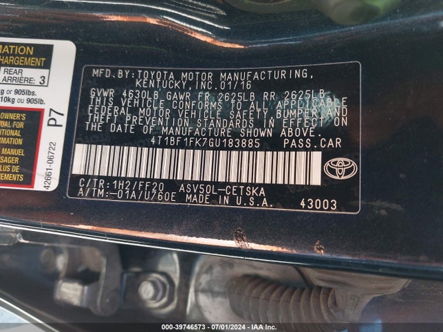 Toyota CAMRY SE 2016 4T1BF1FK7GU183885 Image 9