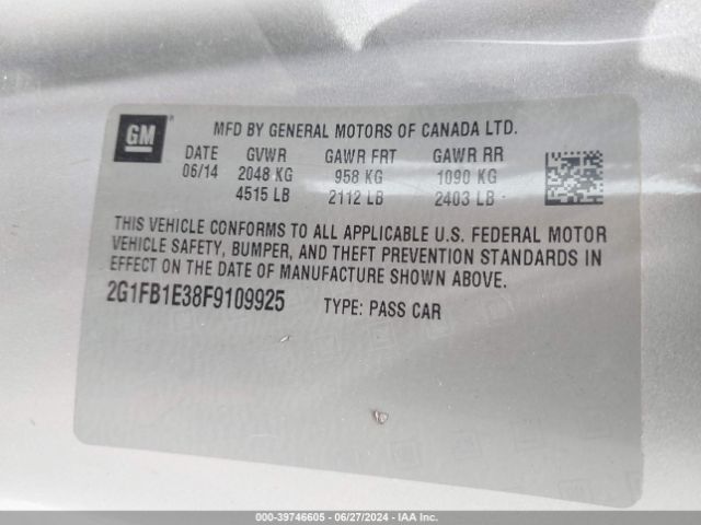 2G1FB1E38F9109925 Chevrolet Camaro 2ls